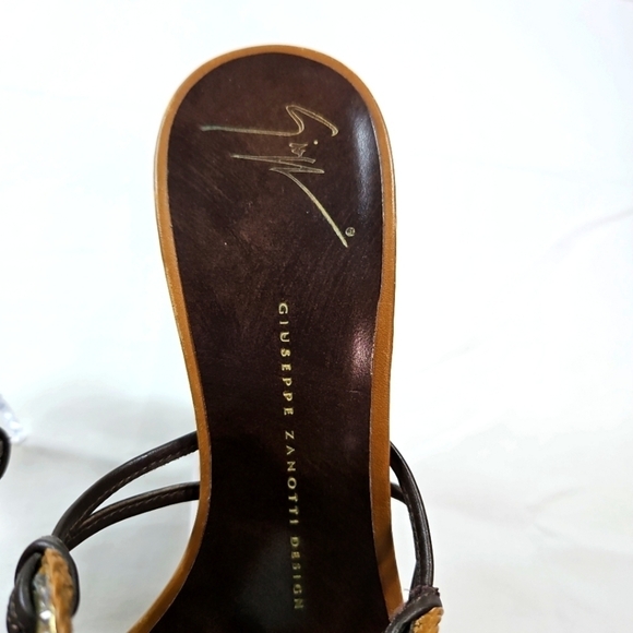 Giuseppe Zanotti Brown Leather Diamond Detail Sandals Size 8.5 - Picture 7 of 7